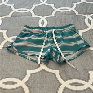 Teal and White Athletic Shorts with Drawstring Waist